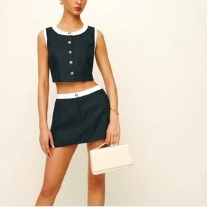 NEW Reformation Roxy Linen Two Piece Skort in Black White Contrast | size 4